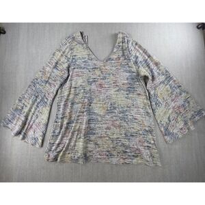 Cupio Blush Top Womens XL Multicolor Floral Bell‎ Sleeve V-Neck Knit Blouse